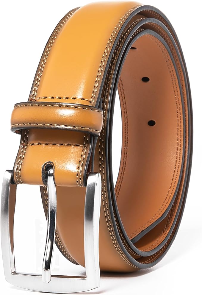 Mens Genuine Leather Dress Belt for Men, Handmade, 100% Cow Leather,Classic Casual and Business Belt Prong Buckle