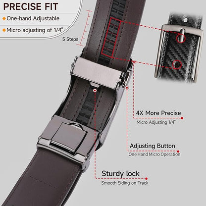 GAEKEAO Ratchet Belts for Men Dress Casual 1 3/12" Adjustable Genuine Leather Slide Buckle Designer Belt with Box Trim to Fit