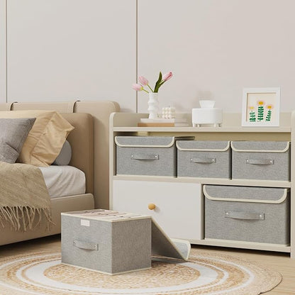Fabric Storage Bins Cube Organizers with Flip-Top Lid and Handles,Storage Boxes for Organizing Home,Office,and Closet,Grey,5 Pack 10.2 X 7.9 X 6.7 in