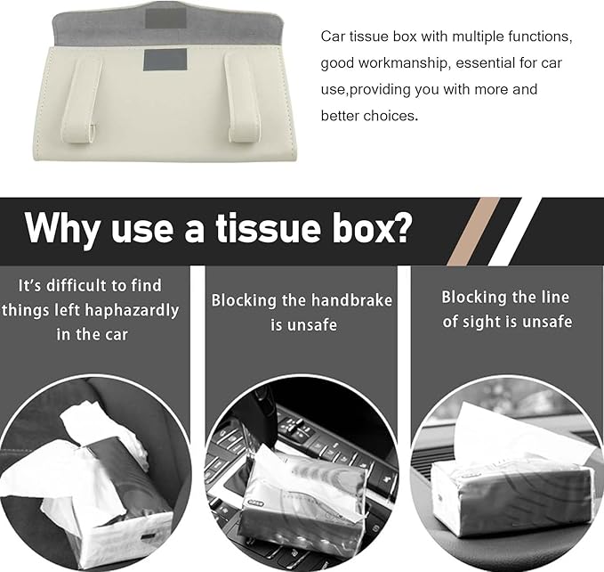 Car Visor Tissue Holder, Upgraded Version Hanging Tissue Holder in Car, Premium PU Leather Paper Napkin Organizer, Universal for Vehicles, Trucks, RVs and More (Beige)