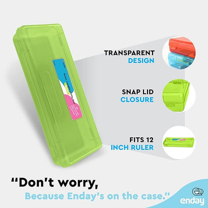 Enday Pencil Box Green, Storage Organizer Utility Box, Multipurpose Long Ruler Length School Office Supplies Plastic Pencil Case for Kids & Adults Available in Red, Pink, Grey, Purple, Blue, 1PK