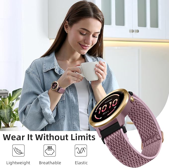 GEAK Stretchy Nylon Strap Compatible with Garmin Venu Sq/Venu Sq 2/Venu 2 Plus Watch Band, 20mm Loop Elastic Fabric Straps Compatible for Garmin Vivoactive 5 / Vivoactive 3 /Vivoactive 6 Women Men