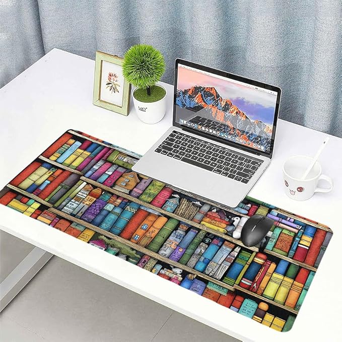 Book Lover's Desk Mat, Large PU Leather Desk Pad with Non-Slip Base, Literary Office Keyboard Mat Ideal Gift for Readers, Gaming & Home Work （27.56 * 13.78in）