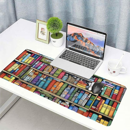 Book Lover's Desk Mat, Large PU Leather Desk Pad with Non-Slip Base, Literary Office Keyboard Mat Ideal Gift for Readers, Gaming & Home Work （27.56 * 13.78in）