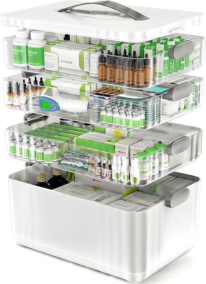 ARSTPEOE 4-Tier Medicine Organizer - Portable Medicine Cabinet with Plastic Handle, Multipurpose Medical Box, Empty First Aid Kit for Home