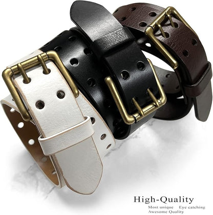 Ben Antique Twin Roller Buckle Vintage One-Piece 100% Leather Jean Belt 1-1/2" Wide
