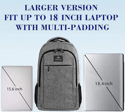 MATEIN Extra Large 18.4 Inch Laptop Backpack, Travel Computer Backpack TSA Friendly, Anti Theft College Backpack Flight Approved Business Work Big Bag for Women Men, Grey