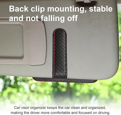 Augeny 2 PCS Car Sun Visor Organizer, Auto Visor Organizer and Storage, Registration and Document Holder, Vehicle Accessories for Sunglasses Document Card Pen Driver License (Carbon Fiber Red Line)