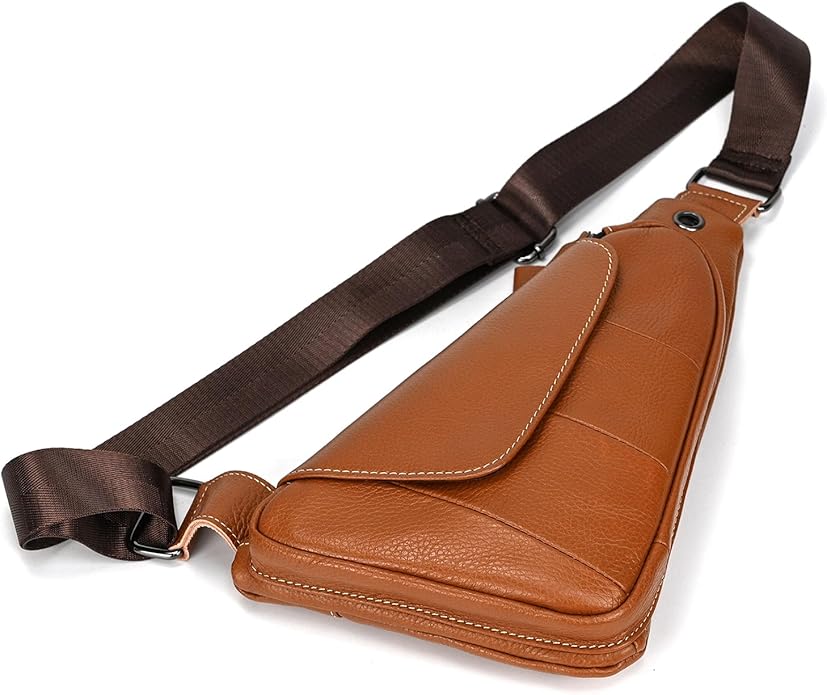 LUUFAN Men's Genuine Leather Sling Bag Chest Shoulder Backpack Crossbody Bag for Casual Sports Hiking Running Travel