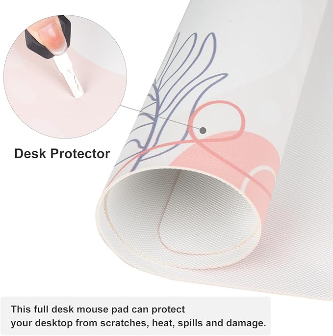 QiyI Large Mouse Pad, Cute Desk Mat for Desktop, Women Girls Minimalist Pink Office Desk Accessories, PU Leather Waterproof Gaming Mousepad, Tropical Leaves Desk Pad Computer Mat, 31.5" x 15.7"