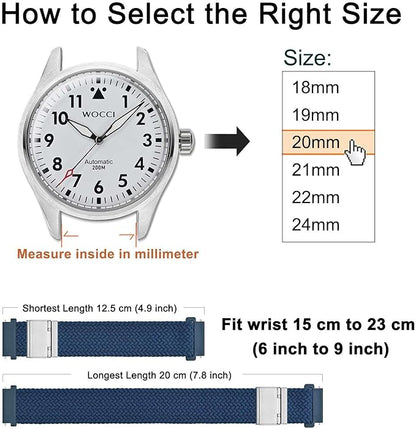 WOCCI 22mm Braided Nylon Watch Band for Men and Women, Quick Release, Silver Stainless Steel Buckle (Blue)