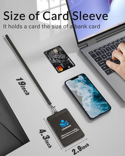 Carbon Fiber Work ID Card Holder with Lanyard is a Stylish and Durable Card Holder with Dual Card Capacity, Clear Display Window and Privacy Back Pocket (with Logo)