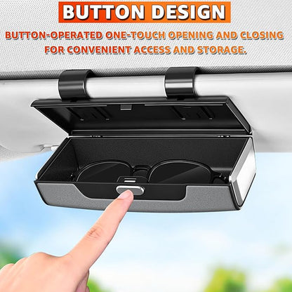 Car Sunglasses Holder for Sun Visor, Button Leather Eyeglass Hanger and Interior Storage Box
