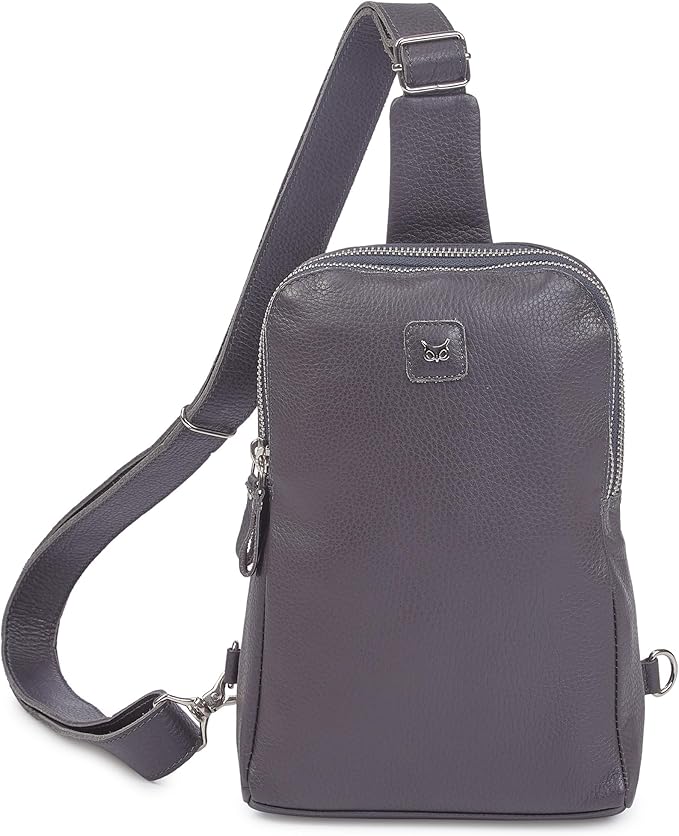 Leather Sling Bag for Women Genuine Crossbody Purse Small Trendy Cross Over Chest with Phone and Credit Card Slots (Dark Grey Nappa)