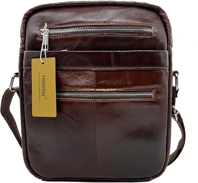Hebetag Small Leather Sling Shoulder Bag Messenger Pack for Men Women Outdoor Travel Business