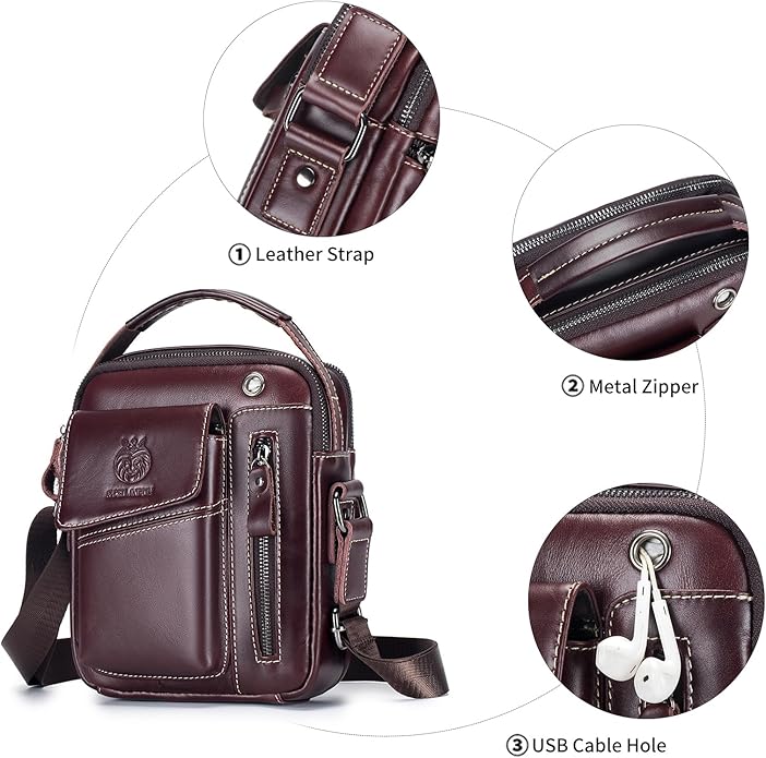 Leather Shoulder Bag for Men Small Mens Crossbody Bag Purses Handbags | Small, Genuine Leather, Crossbody, Men Purse, Casual, Daypack