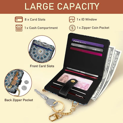 Jogjam Mandala Rfid Ladies Wallet, Small Slim Thin Compact Credit Card Women Wallet, PU Leather Bifold Cash Zipper Coin Pocket ID Window for Female