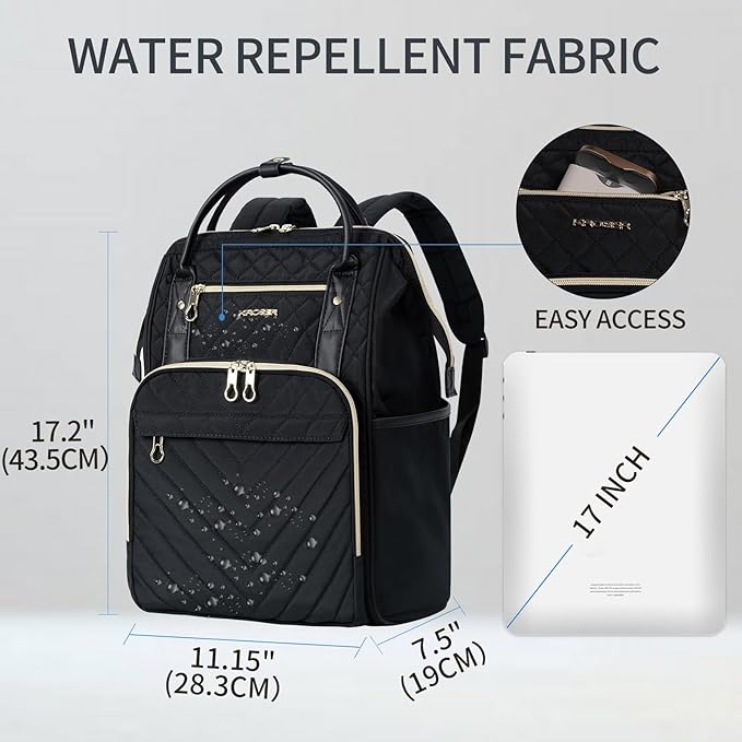 KROSER Laptop Backpack 17" Stylish Backpack Water Repellent College Casual Daypack Travel Business Work Bag for Men/Women-Quilted | Water Repellent, College, Casual Daypack, USB Port, Travel, Business