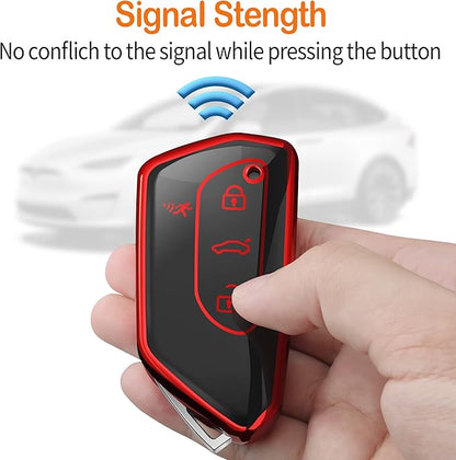 Sindeda for Volkswagen Key Fob Cover with Keychain Soft Full Protection Key Shell Key Case Compatible with VW MK8 Golf/GTI Skoda Octavia (Red)