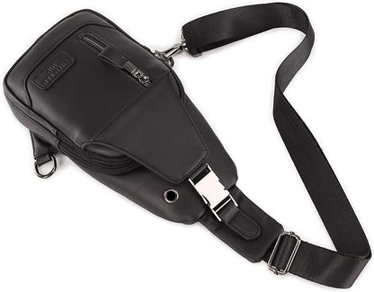 Hebetag Leather Sling Bag Hiking Daypack for Men Women Outdoor Travel Camping Fishing Crossbody Shoulder Chest Pack Daypack Small Black