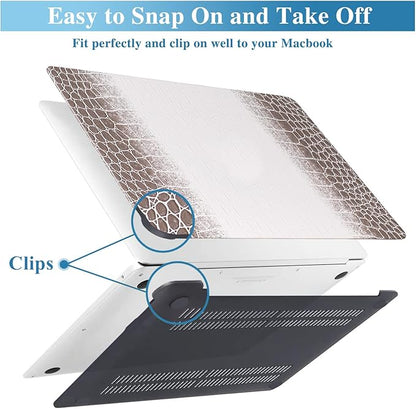 KEROM Compatible with Crocodile MacBook Pro 13 Inch Case 2026 2022-2016 M2 M1 A2338 A2289 A2251 A2159 A1989 A1706 A1708, Textured Aligator Skin Snakeskin PU Leather Case & Keyboard Cover, Brown White