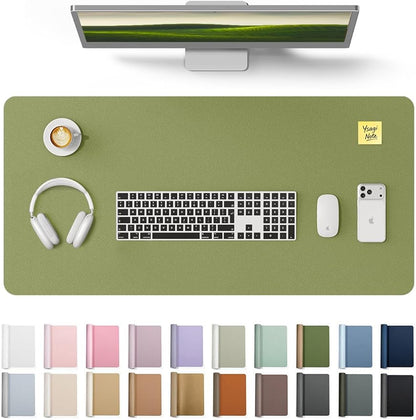YSAGi Leather Desk Protector, Office Mat, Large Mouse Mat, Non-Slip PU Leather Blotter, Laptop Pad, Waterproof Writing Pad for Office and Home (Green, 35.4" x 17")
