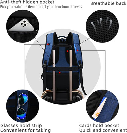 DUSLANG 17 Inch Laptop Backpack for Travel with Backpack Rain Cover College Backpack for Men Laptop Bag with USB Charging Port,Blue