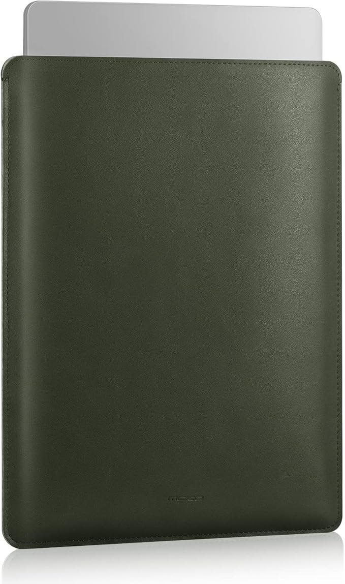 MoKo Laptop Sleeve Compatible with New Mac Pro 14 Inch M5/4/3/2/1 2026-2021, Slim Stylish Laptop Bag Made of PU Leather, Fliz Sleeve Case, Carry Bag for 14 Inch Mac, Midnight Green