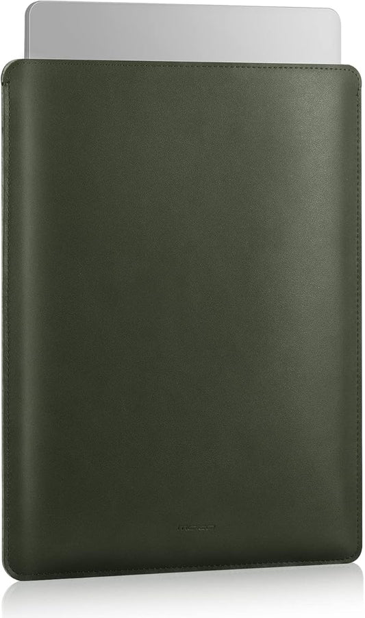 MoKo Laptop Sleeve Compatible with New Mac Pro 14 Inch M5/4/3/2/1 2026-2021, Slim Stylish Laptop Bag Made of PU Leather, Fliz Sleeve Case, Carry Bag for 14 Inch Mac, Midnight Green