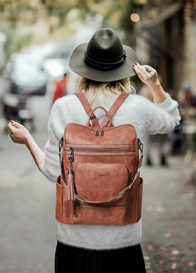 Shrrie Vegan Leather Laptop Backpack for Women 15.6 inch Work Backpack Fashion Travel Backpack Purse for Business College