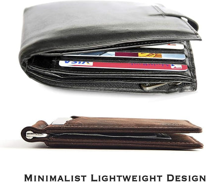 YBONNE Mens Slim Wallet with Money Clip Front Pocket RFID Blocking Thin Bifold Leather Card Holder Minimalist Mini Billfold