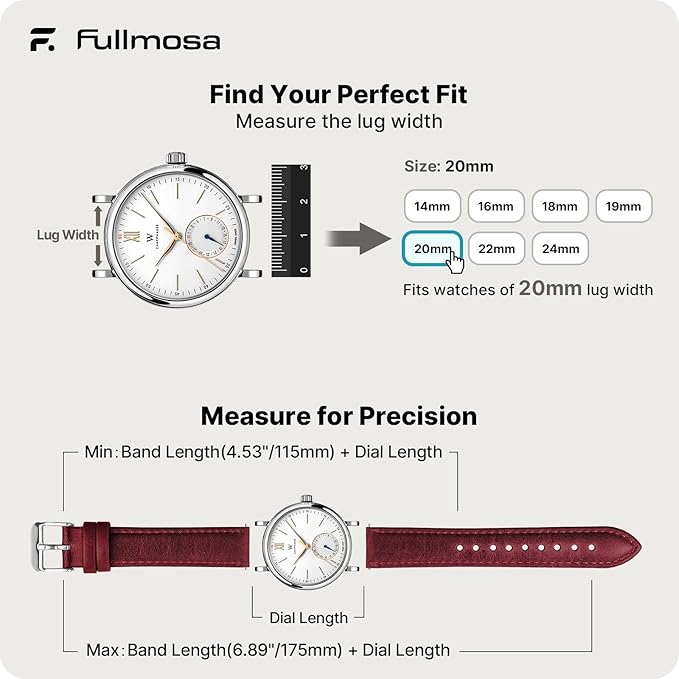 Fullmosa Watch Band, Quick Release Leather Watch Strap for Men Women, Replacement Bands Width 12mm 14mm 16mm 18mm 19mm 20mm 21mm 22mm 24mm