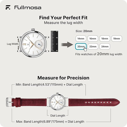 Fullmosa Watch Band, Quick Release Leather Watch Strap for Men Women, Replacement Bands Width 12mm 14mm 16mm 18mm 19mm 20mm 21mm 22mm 24mm