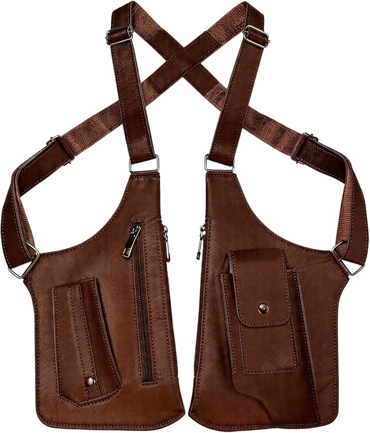 ECGER Large Double Shoulder Armpit Bag - Underarm Holster for Men, Anti-Theft Concealed Crossbody Wallet|phone Pouch for Outdoor Travel Cycling Work, Premium PU Leather (Brown Armpit Bag)