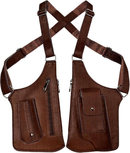 ECGER Large Double Shoulder Armpit Bag - Underarm Holster for Men, Anti-Theft Concealed Crossbody Wallet|phone Pouch for Outdoor Travel Cycling Work, Premium PU Leather (Brown Armpit Bag)