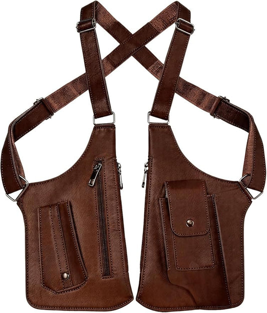 ECGER Large Double Shoulder Armpit Bag - Underarm Holster for Men, Anti-Theft Concealed Crossbody Wallet|phone Pouch for Outdoor Travel Cycling Work, Premium PU Leather (Brown Armpit Bag)
