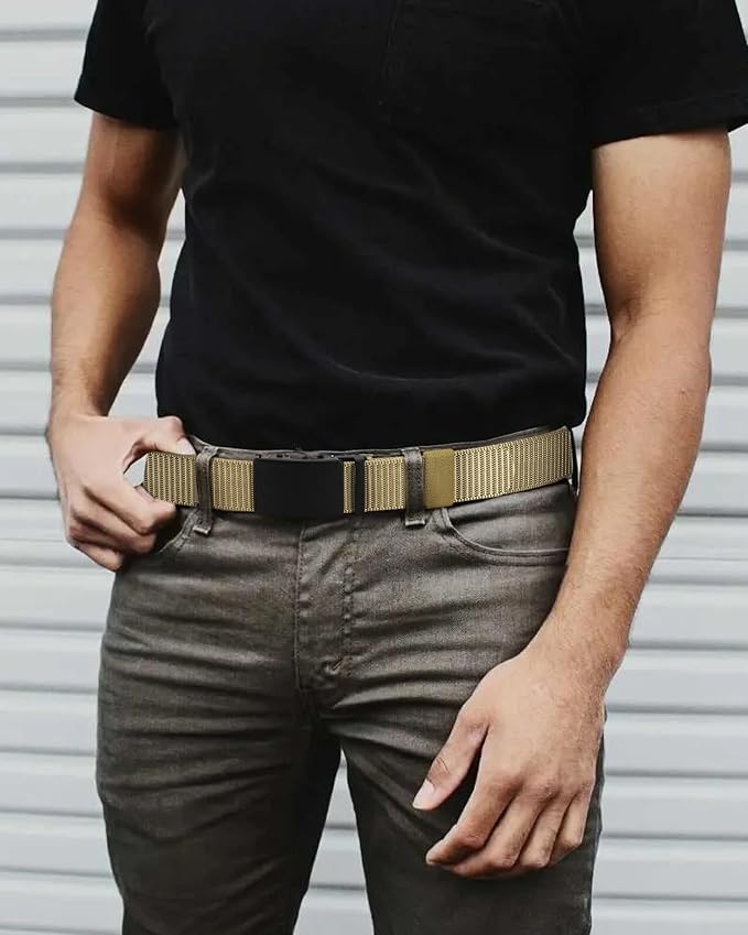 CHAOREN Nylon Ratchet Belts for Men - Adjustable Casual Work Belt with Slide Buckle - Trim to Fit