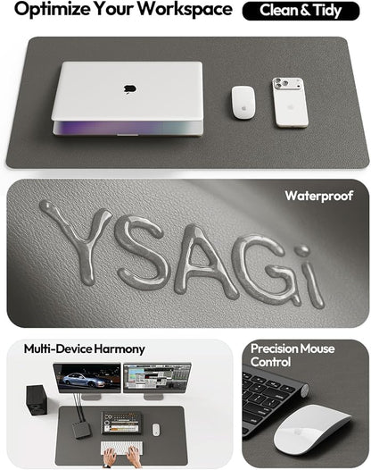 YSAGi Leather Desk Pad Protector, Office Desk Mat, Large Mouse Pad, Non-Slip PU Leather Desk Blotter, Laptop Desk Pad, Waterproof Desk Writing Pad for Office and Home (Dark Grey, 47" x 17")