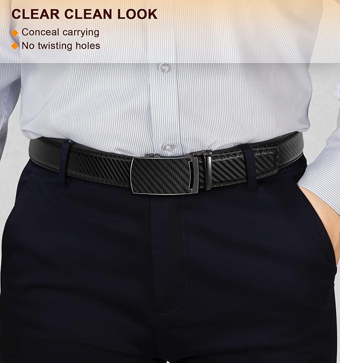 KEMISANT Belt Men, Sliding Ratchet Belt Genuine Leather For Gift Mens Dress Pants Oxfords,Size Adjustable