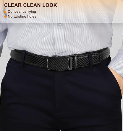 KEMISANT Belt Men, Sliding Ratchet Belt Genuine Leather For Gift Mens Dress Pants Oxfords,Size Adjustable