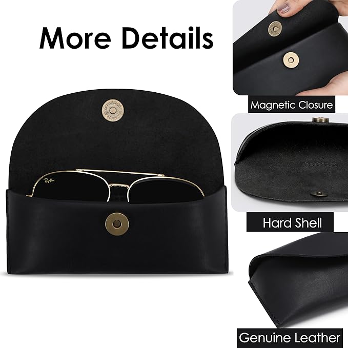 Leather Sunglasses Case Genuine Eyeglass Holder Reading Glasses Protector Vintage Eyewear Storage for Men and Women