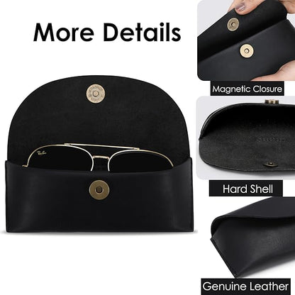 Leather Sunglasses Case Genuine Eyeglass Holder Reading Glasses Protector Vintage Eyewear Storage for Men and Women