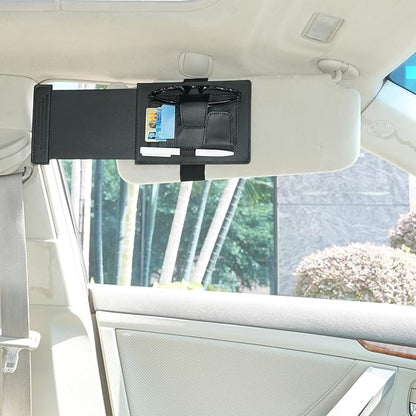 TFY Car Sun Visor Extender and Organizer, Universal Sunshade Anti-Glare, Vehicle Storage Holder for Sunglasses, Pens and Cards, Multi-Pocket Auto Interior Accessories - 1 Piece (Black)