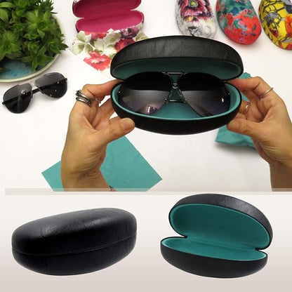MyEyeglassCase® Large Hard Sunglasses Case | fits Large curved Sunglasses, with microfiber bag and cleaning cloth