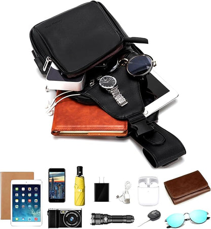 Seoky Rop Men Leather Sling Bag Purse Waterproof Crossbody Chest Bag Sling Backpack with USB Charging Port One Shoulder Bag Black