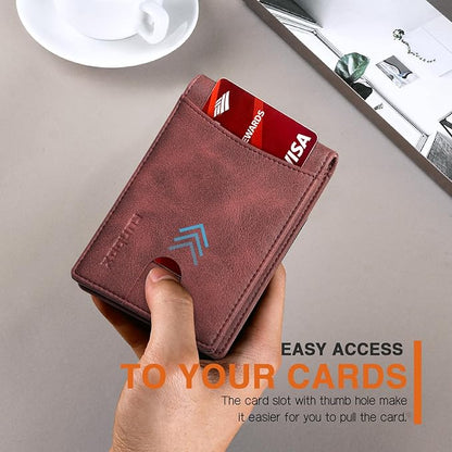 RUNBOX Slim Wallet for Men Genuine Leather RFID Blocking Bifold Minimalist Front Pocket Mens Wallet with Money Clip Thin Gift Box