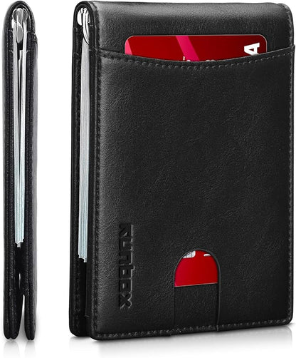 RUNBOX Slim Money Clip Wallets for Men RFID Blocking 11 Card Holder Minimalist Small Thin Carbon Leather Bifold Mens Front Pocket Wallet Gift Box