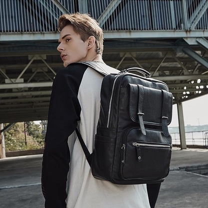 Leather Backpack Laptop 15.6 inch Lightweight Retro Business College Casual Travel Overnight Daypack Work backpack black Gift