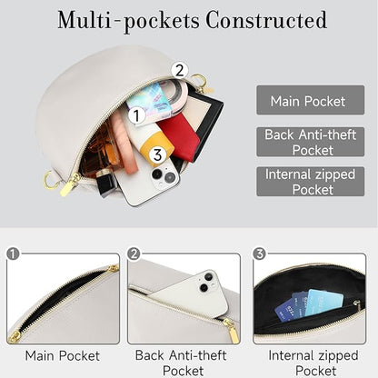 GAEKEAO Crossbody Bags for Women Fashion Sling Purse Fanny Pack Leather Belt Bum Bag Chest Shoulder Bag for Travel Beige