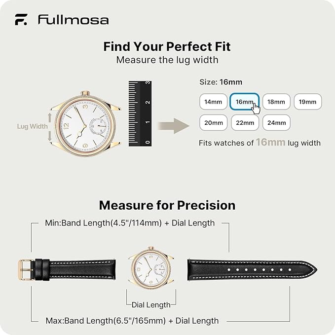 Fullmosa Watch Band, Quick Release Leather Watch Strap for Men Women, Replacement Bands Width 12mm 14mm 16mm 18mm 19mm 20mm 21mm 22mm 24mm